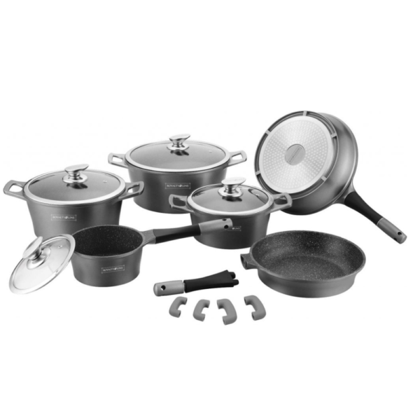 Cookware Premium Diamond Collection - Die Cast Alu - 14Pcs - SILVER - Royalty Line