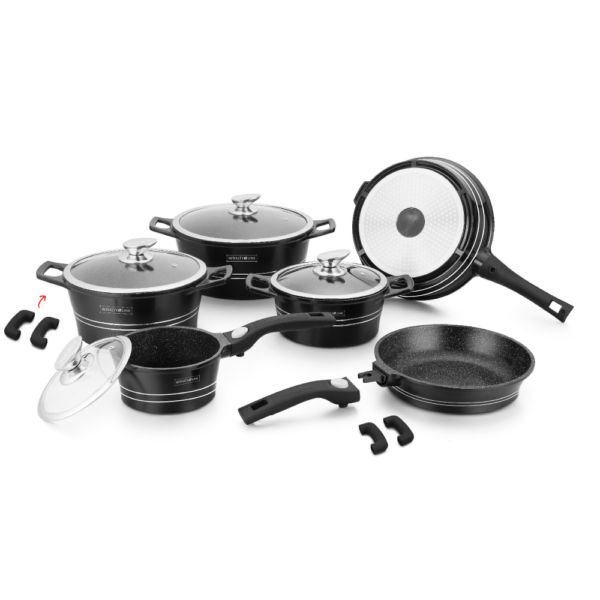 Cookware Premium Diamond Collection - Die Cast Alu - 14Pcs - BLACK -  Royalty Line