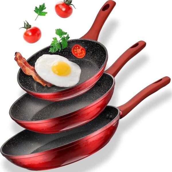 Frypans SET - Forged Alu - Non Stick Marble Coated - ø 20/24/28 cm - RED - Royalty Line