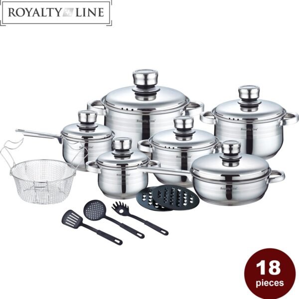 Cookware Set - Stainless Steel- 18Pcs - Royalty Line