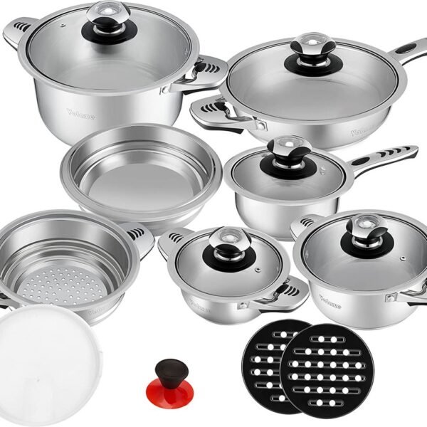 Cookware Set - Stainless Steel- 16Pcs- Metal Lid - Royalty Line