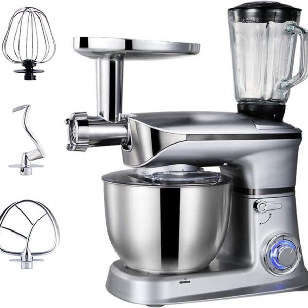 Planetary Mixer With Blender, Meat Grinder, Whisk, Dough Hook, Mixing Hook - 1900W - 6.5 Liters - Silver - Royalty Line
