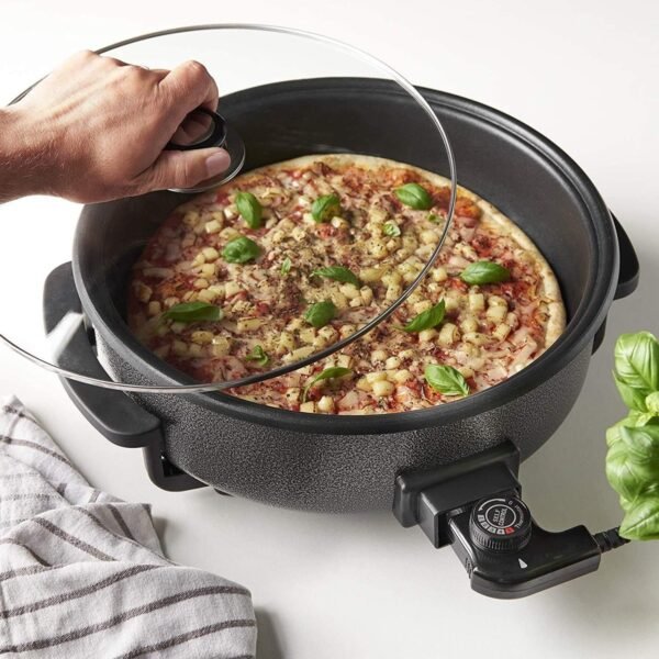 Electric Party Pan with Glass Lid and Non-Stick Coating - 5 Adjustable Heat Levels - 1500W - Ø42cm - Black