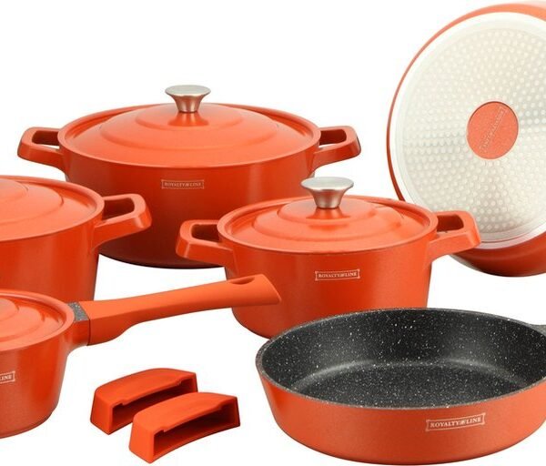 Cookware Set Die Cast Alu - 14Pcs - Orange - Royalty Line