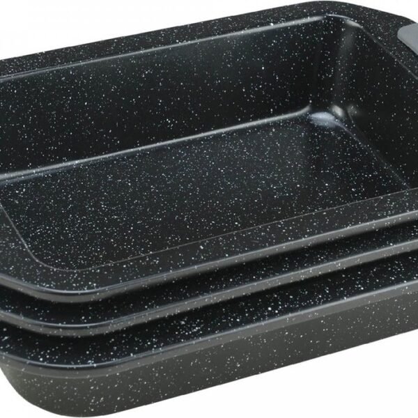 Oven Dishes  With Silicone Handle - 3 Piece - Non-stick Coating - 30/40/46 cm - Black - Royalty Line