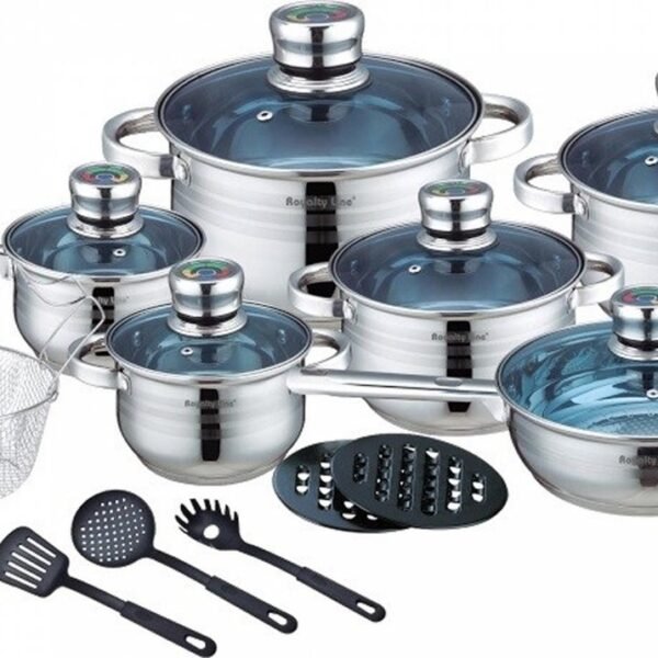 Cookware Set - Stainless Steel- 18Pcs- Blue Glass Lid - Royalty Line