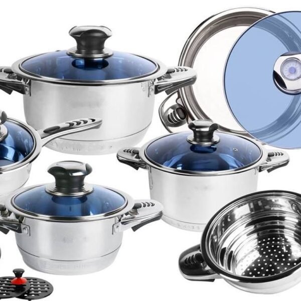 Cookware Set - Stainless Steel- 16Pcs- Glass Lid - Royalty Line