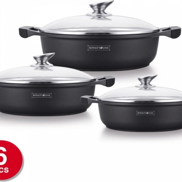 Shallow Casserole SET - Die Cast - Non Stick Greblon Marble Coated - 4L/5.5L/7L - Royalty Line