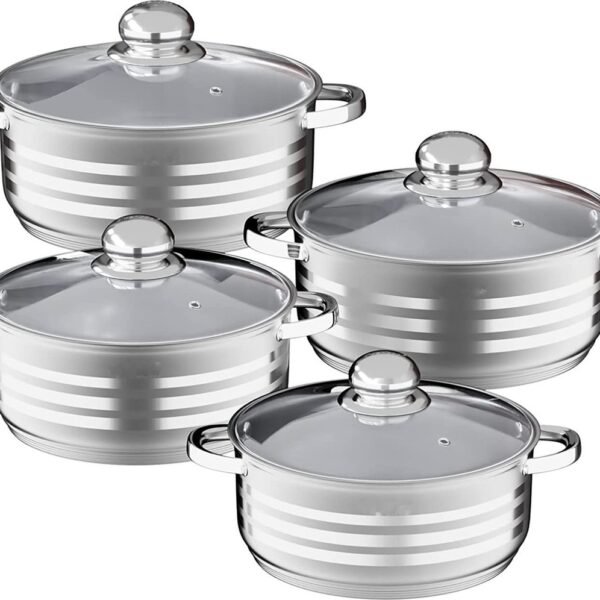 Pots Wide Sets - Stainlees Steel Stock - 8PCS - 4/5/7/9 L - Royalty Line