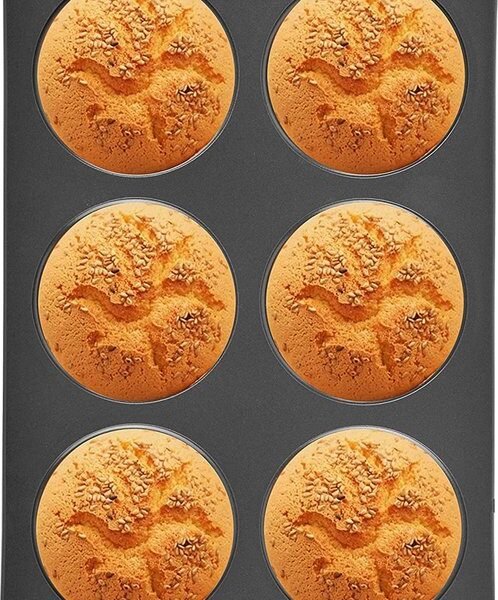 Cupcake / Muffin Tray with 6 Cupcake Molds - Non-stick Coating - With Silicone Handle - Black - Royalty Line