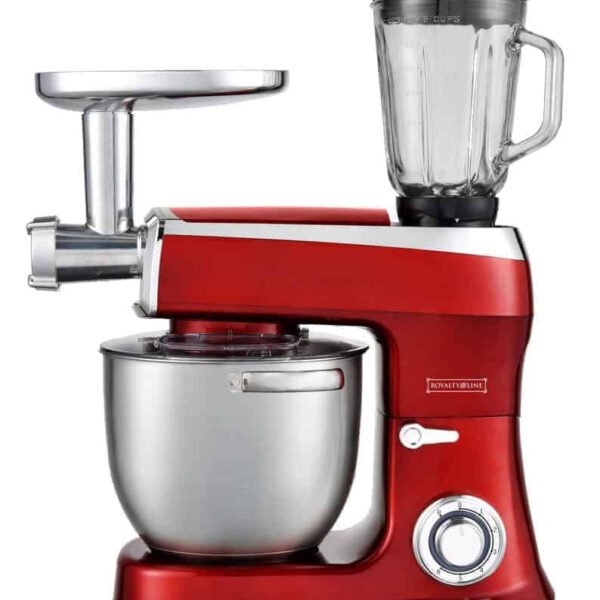 Planetary Mixer 3 in 1 With Blender, Meat Grinder, Whisk, Dough Hook, Mixing Hook - 2100W - 1.5 L Glass Jug - 7.5 Liters stainless Steel Bowl - Red - Royalty Line