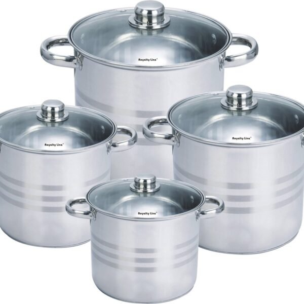Pots Deep Sets - Stainlees Steel Stock - 8PCS - 6/8/10/12 L - Royalty Line