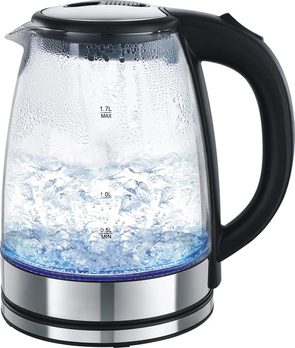 Water Glass Kettle with Blue LED Lighting - 1.7 Liter - 2200W - Stainless Steel- Royalty Line