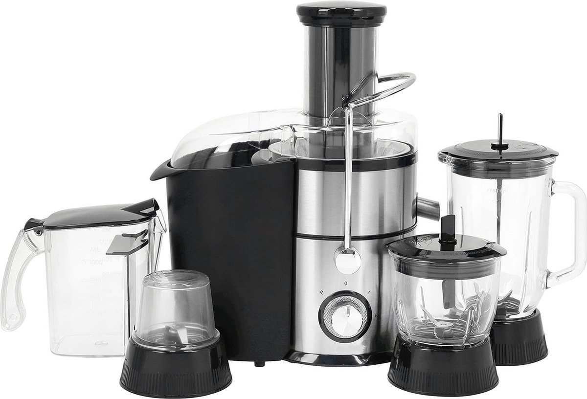 Juicer for Vegetables & Fruit / Blender / Chopper / Coffee Grinder - 1000W- 1 L Cup - 3 Speeds - Stainless Steel - Black - Royalty Line
